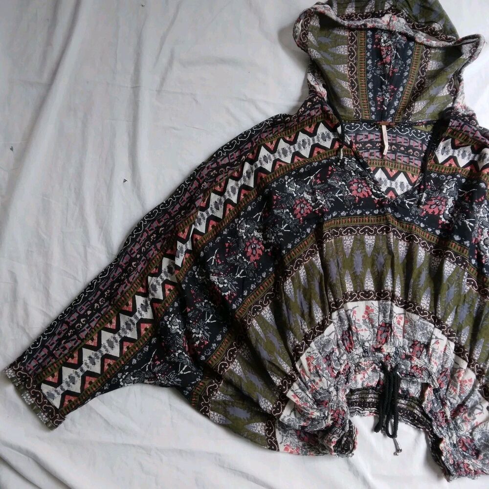 Free People Hold On Tight Gauze Pullover Hoodie Top Dolman Sleeve Women's XS - Picture 3 of 15